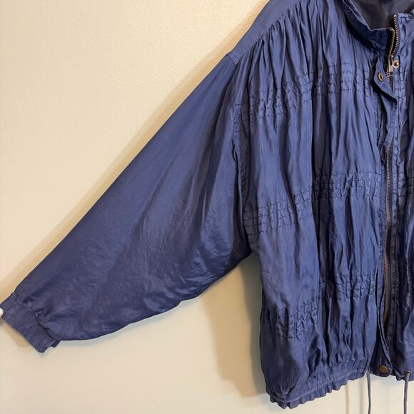 Vintage 80s 90s Robert Stock Bomber Jacket Mens Medium Blue 100% Silk Full Zip - Picture 3 of 7